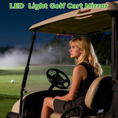 10L0L Golf Cart Mirror Rear View Extra Wide 180 Degree Panoramic for Yamaha EZGO Club Car and Others - style: With Light Bead