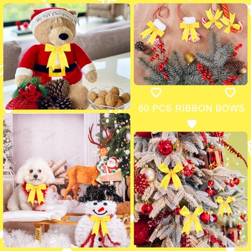 Yellow Bows 60 Pcs 3.5 Inch Pre-Tied Satin Ribbon Bows with Adhesive Dots - color: Yellow, size: 60 PCS