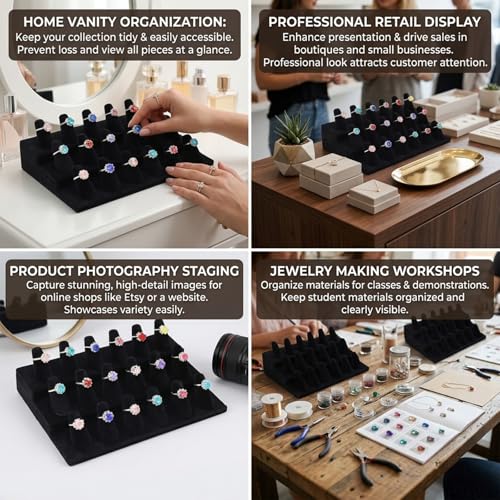 Stratalife Velvet Ring Holder, 18 Slot Finger Ring Display
