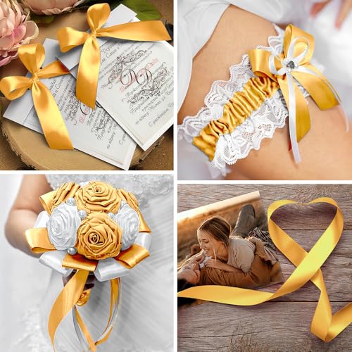 Gold Ribbon Gold Christmas Tree Ribbon, 1 Inch 25 Yds Ribbon for Gift Wrapping Hair Ribbon Gold Satin Ribbon Perfect for Halloween Balloon Ribbon Wedding Party Floral Bouquets Ribbon Candy Sewing - color: Gold