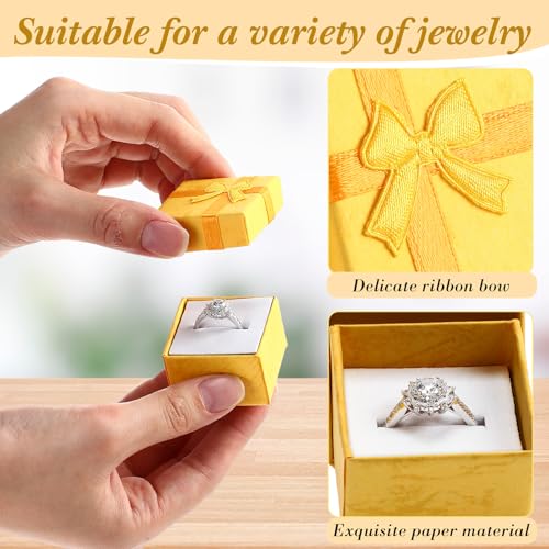 Huquary 160 Pcs Ring Gift Box Bulk with Ribbon Bow Cardboard Jewelry Gift Box for Proposal Wedding Birthday Earring Display(Golden Yellow) - color: Golden Yellow