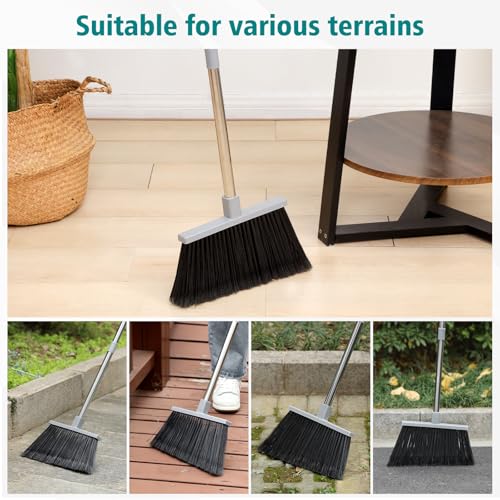 Broom, 4 Pack Heavy Duty Outdoor Brooms for Floor Cleaning, 58" Long Handle - color: Gray