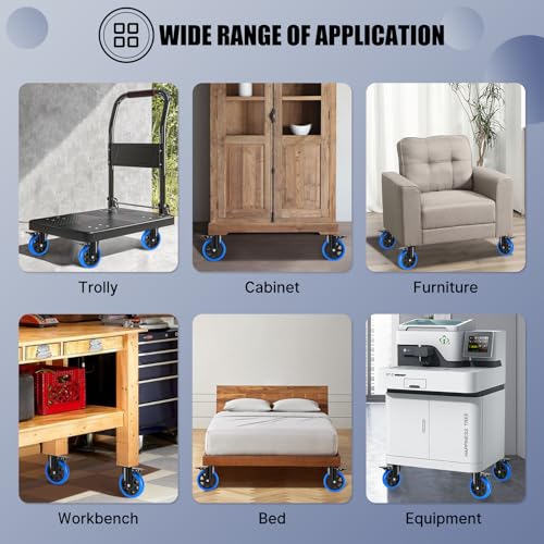 6 Inch Casters Set of 4 Heavy Duty with Safety Double Brake, Swivel Caster Wheels 2600 LBS Capacity, No Noise Top Plate Castors for Cart, Workbench, Furniture, Equipment - size: 6inch