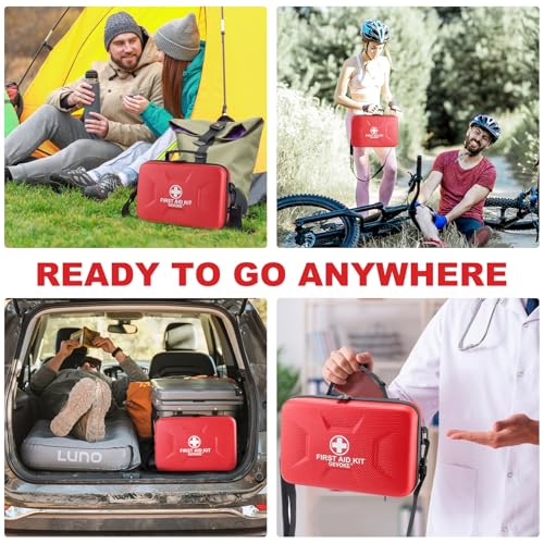 Gevoke 410 Piece Waterproof Hard Shell First Aid Kit, Red - color: Red