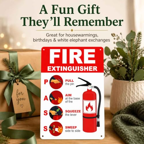 Fire Extinguisher Use Instructions PASS Technique Metal Sign, 8X12 Inch, Aluminum, Safety Instruction Wall Decor for Home, Office, Workshop, Public Buildings