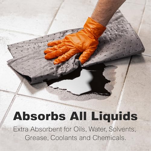 Raxwell Oil Absorbent Pads 200 Pack – 16” x 18” Heavy-Duty Spill Pads, 8-Layer Polypropylene, Dimpled & Perforated Universal Absorbent Sheets - Garage Floor Mat for Oil, Coolant, Water & Chemicals - size: 1 Count (Pack of 200)