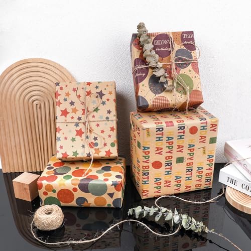 NESCCI Birthday Wrapping Paper,Gift Wrapping Paper Roll-17 inch X 32.8 Feet - color: Colorful-Birthday-J, size: 1 Roll (Pack of 1)