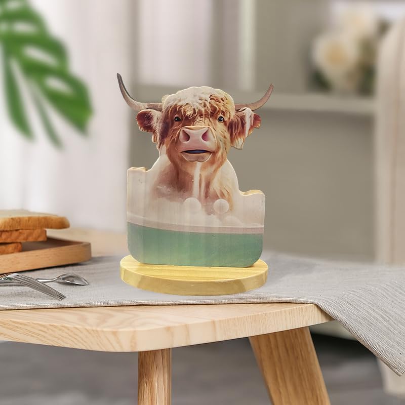 Wooden Animal Glasses Holder , Newsukie - Cute Solid Pine Wood Eyeglasses Stand,Carving Sunglasses Eyeglass Display Stand,Newsukie Creative Gift Glasses Holder for Desk (Flowers Highland Cow) (Bathroom Highland Cow) - color: Bathroom Highland Cow
