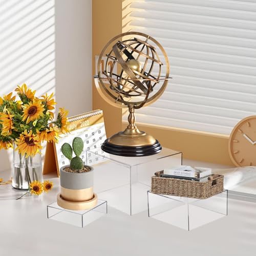 Acrylic Cube Display Risers 6 Pack with Hollow Bottom 3 Sizes Box