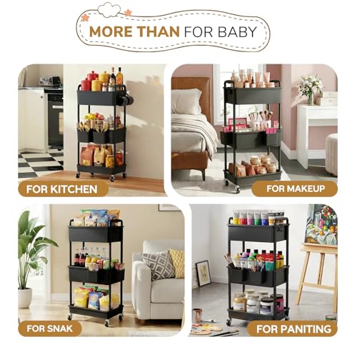 Goovilla Diaper Cart with Lockable Wheels and Easy Assembly, 3 Tier Black - color: Black