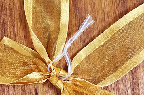 Gold Pre-Tied Organza Bows with Twist Ties. Pack of 12 Satin-Edged Fabric Bows Made of 1-1/2" Ribbon. Bow Measures 4" Wide (12, Gold) - color: Gold