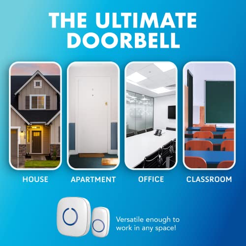 SadoTech Wireless Doorbells for Home, Apartments, Businesses, Classrooms, etc. - 1 Door Bell Ringer & 2 Plug-In Chime Receiver, Battery Operated, Easy-to-Use, Wireless Doorbell w/LED Flash, Beige