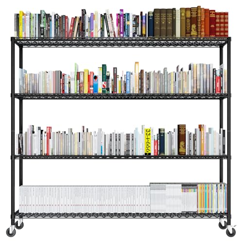 4-Tier Shelf, Adjustable Wire Metal Rack Shelving, Heavy Duty Standing Storage Shelves, Garage, Kitchen, Office, Bathroom, Shelfs Easy Assembly, 59" W x 23.6" D x 75.6" H Wheels, Black - color: Black, size: 4-tier 59.06"W x 23.62"D x 75.59"H Wheels