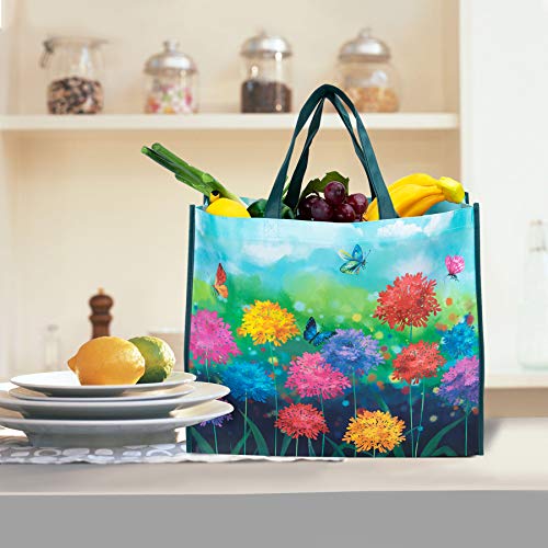 NymphFable Floral Garden Shopping Bags, 6 Pack Reusable Grocery Bag 50LBS - color: Wildflower Meadow