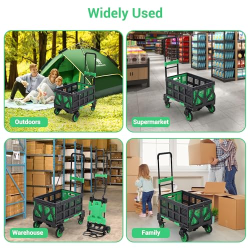 GarveeHome 2-in-1 Folding Hand Truck with Foldable Basket, 330 LB Dolly Cart with 2 Bungee Rope, Convertible Folding Hand Cart with 4 Wheels and Retractable Handle for Luggage, Travel, Moving, Office