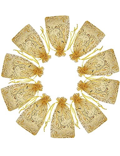 Jexila 100PCS Gold Organza Bags 4x6 inch with Drawstring Jewelry Gift Bags for Wedding Party Favor Pouches Christmas Small Mesh Bags (Gold) - color: Gold 4X6