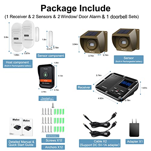 Wireless Alarm System for Home Security Expandable - 6-Piece Kit Include Doorbell, Door Alarm, and Solar Driveway Alarm - Chime/Sensitivity Adjustable NO Wi-Fi NO Monthly Fee With Rechargeable Battery - color: 6 units set