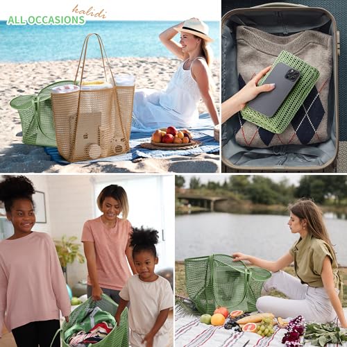 KALIDI Beach Mesh Tote Bag, Casual MAX 23L Summer Foldable Hobo Bag Women - color: Olive Khaki