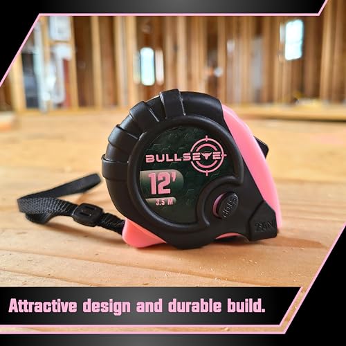 Bullseye Tape Measure 12 Foot 3-Pack | Pink | Small, Retractable Measuring Tapes with Pause Buttons | Easy-to-Read Standard and Metric Measurements for Adults and Kids | Inches and Centimeters - color: Pink
