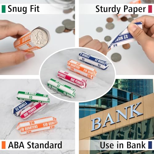 THEBLUETOUCH 400 pcs Assorted White Kraft Flat Coin Wrappers - size: 400 Assorted