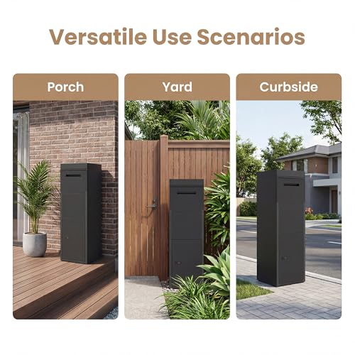 COSTWAY Outdoor Package Delivery Box, 44" Galvanized Steel Parcel Mailbox - size: 14" x 12" x 44"