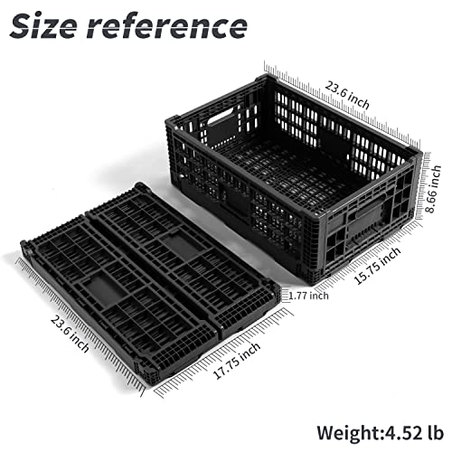Collapsible Storage Bin Containe,52 Liter Transferheavy duty plastic storage box,milk crates heavy duty Transit storage of various items black (2)
