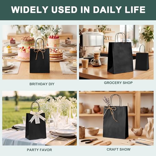 METRONIC Gift Bags 8 x 4.25 x 10.5 Inch 20 Pack Medium Black Paper bags - color: Black, size: 1 Count (Pack of 20)