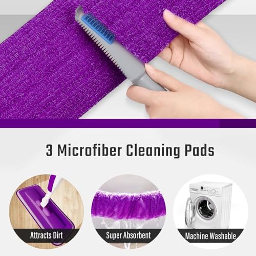 Wet Spray Mop for Floor Cleaning with 14 oz Bottle & 3 Microfiber Pads - color: 01-purple