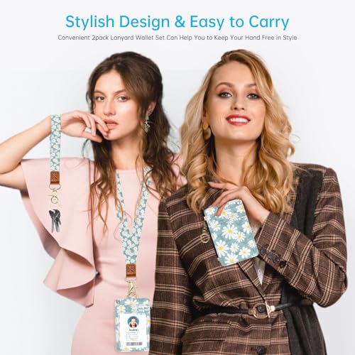 2-in-1 ID Badge Holder & Lanyard Wallet,Cute Zippered Pouch Little Daisy - color: Little Daisy