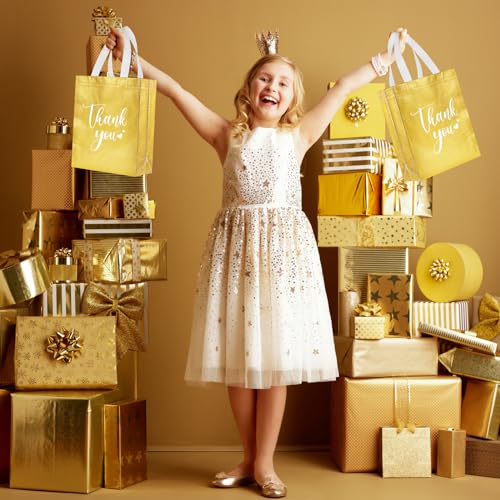 Sweetude 30 Thank You Non Woven Gift Bag, 10 x 8 x 4 Inch, Gold - color: Gold, size: 10 X 8 X 4 Inch