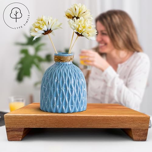 Natural Acacia Wood Pedestal Stand | Wood Riser with Decorative Beads | Kitchen Counter Decor | Soap Tray for Kitchen Sink | Bathroom Tray | Tabletop Wooden Stand (9 x 6 x 1.75 Inch) - size: 9"x6"x1.75"