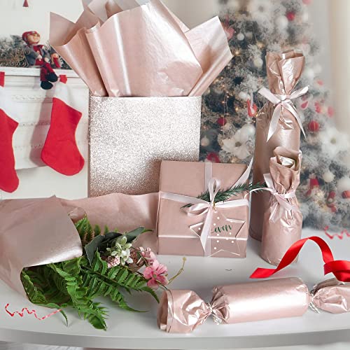 UNIQOOO 100 Sheets 20X14 Premium Metallic Rose Gold Champagne Gold Tissue Gift Wrap Paper Bulk Recyclable Gift Wrapping Accessory - Perfect for Small Gift Bags, Wedding, Party, DIY Craft - color: Champagne Rose Gold, style: 20x14 Inch (Pack of 100)