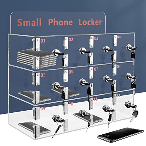 12 Slots Cell Phone Locker Box, Acrylic Cell Phone Storage Cabinet with Individual Key Locks Desktop & Wall Mounted Phone Organizer for Office School Factory - size: 12-Slot Acrylic