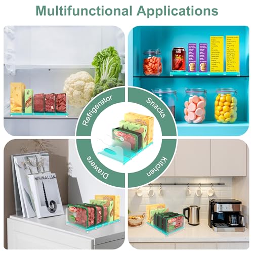 Freezer Organizer,12" Visible Fridge Organizer Rack with Removable Dividers - color: Mint Green