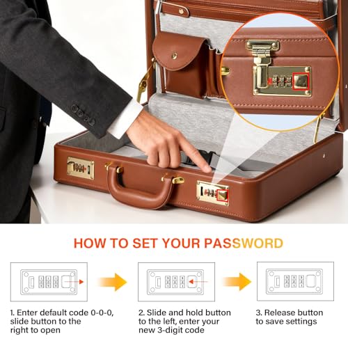 LOCKCURX Briefcases for Men, Anti-Theft Dual Lock Briefcase, 16 Inch Laptop - color: Brown, size: Combination Lock