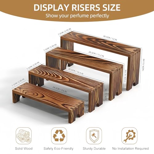 2 Set wood tone Wooden Tiered Display Stands 4 Tier Stackable Pine Wood Display Risers, Suitable for Vendor Events, Cupcake Stands, cake stand Wooden Dessert Table Sets, Vendor Booth Displays,Cosmetic & pantry organizers and storage can organizer, Kitchen