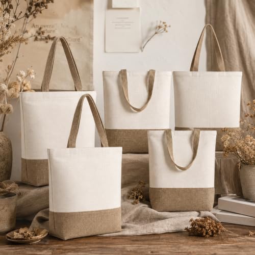 Reginary 5 Pcs Canvas Grocery Tote Bag with Zipper Bulk,Natural Color - color: Natural Color