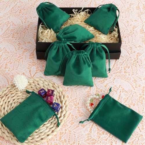 Tapleap 12Pcs Small Jewelry Bags, 3x4” Green Velvet Drawstring Coin Pouch - color: Green, size: 3x4in