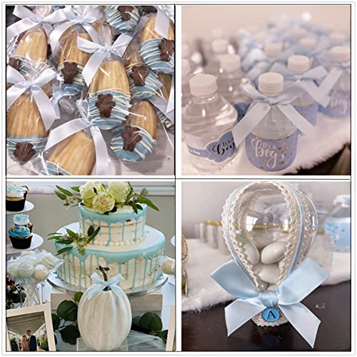 100 Pieces 3 inch Satin Blue Pretied Bows with Twist Ties, Treats Bags, Cake Pops & Cookies - color: Baby Blue, size: 100 Pack