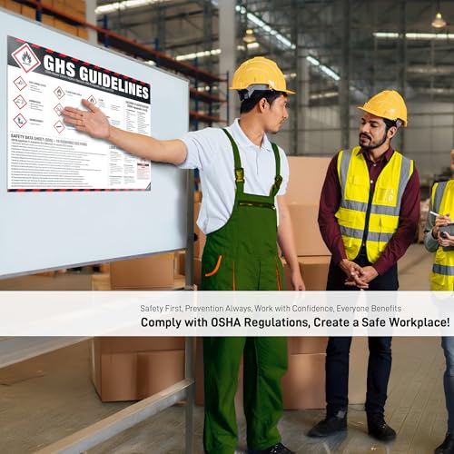 GHS Guidelines Poster – OSHA Hazard Communication Standard, GHS Pictograms, Hazard Classification, SDS 16 Sections & Chemical Labeling Reference Chart - style: GHS Guide