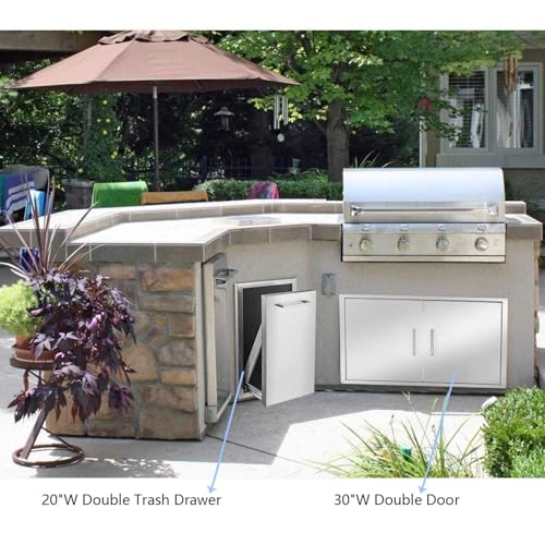 Pull-Out Trash Drawer Stainless Steel Outdoor Kitchen Trash Drawer Storage for Two 10 Gallon Commercial Wastebaskets (W/handle-20x27x24) - size: With handle-20x27x24