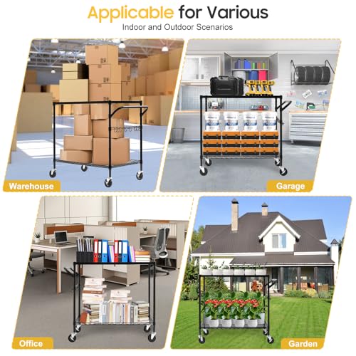 WDT 2-Tier Utility Cart with Wheels, Metal Cart with 1000LBS Capacity, NSF Heavy Duty Rolling Cart, Commercial Grade Serving Tool Storage Carts for Warehouse Garage Kitchen, 24"D x 40"W x 39"H, Black - color: Black 2 Tier Large