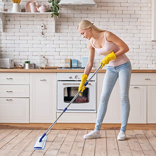18" Professional Microfiber Mop Floor Cleaning System, Flat Mop with Stainless Steel Handle, 4 Reusable Washable Mop Pads, Wet and Dust Mopping for Hardwood, Vinyl, Laminate, Tile Cleaning - color: Blue
