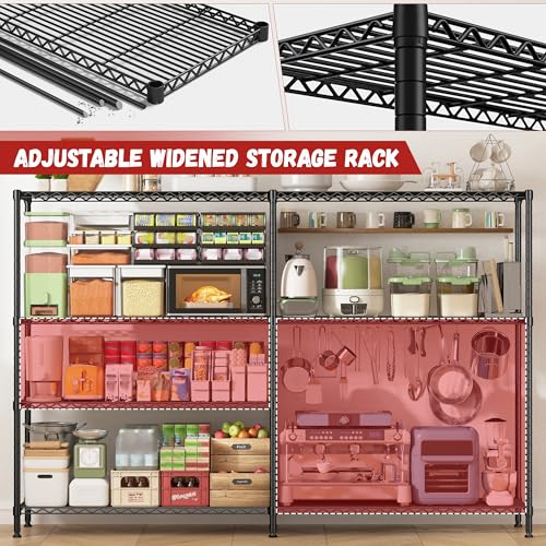REIBII 4-Tier Heavy Duty Wire Shelving,1250LBS Storage Shelf Shelf Rack - style: Black-15.8"Dx69.8"Wx62.9"H-4 Tier