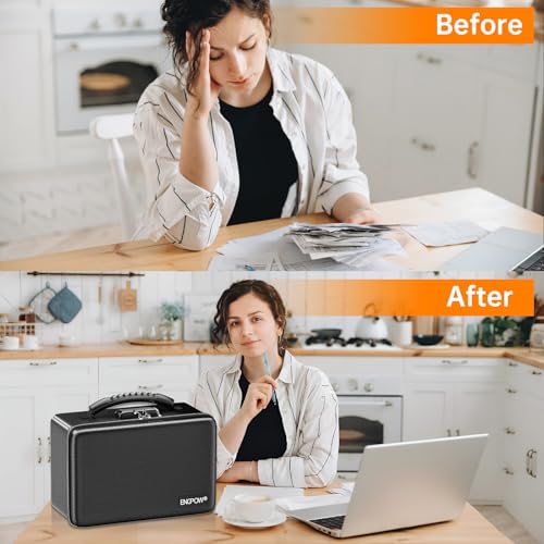 ENGPOW Fireproof Money Box with Lock & Heat-Resistant Fireproof Zipper - color: Black, size: 11 x 7.3 x 5.5 inches