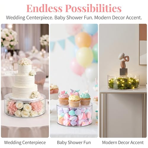 Jucoan Set of 2 Clear Acrylic Fillable Cake Stand, Cake Tier Display Stand Cupcake Stand, 12 Inch & 8 Inch Round Cylinder Display Riser for Wedding Birthday Baby Shower Party Centerpieces