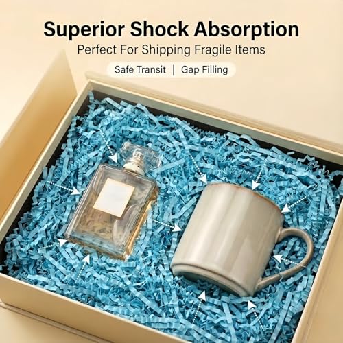 STRBOXONG Light Blue Crinkle Paper Filler 1 LB, Dust-Free Crinkle Cut Paper Shred for Baby Shower Gifts, Birthday Gift Boxes, Gift Baskets, Party Favors, DIY Crafts and Small Business Packaging - color: Light Blue