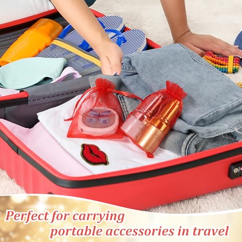 ENNIYU 100pcs Organza Bags, Red Satin Mesh Bags, 4x6 inches Christmas Wedding Favors Christmas Gift Drawstring Bags Jewelry Pouches - color: Red