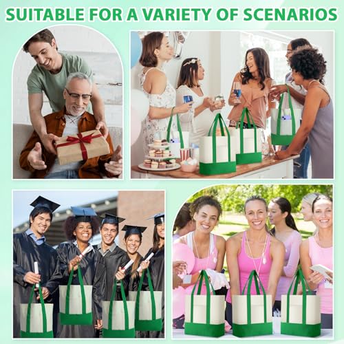 Sanwuta 12 Pcs Mini Canvas Tote Bags Bulk with Pocket Small Sublimation Blank Canvas Tote Reusable Grocery Bag for Women, DIY Craft (Green) - color: Green