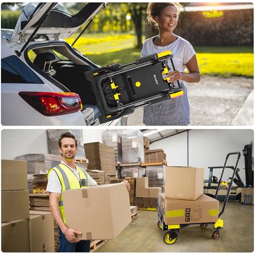 2-in-1 Foldable Hand Truck Dolly,330lb Cart Retractable,4& 2 Wheel,Yellow - color: Yellow, size: 330lbs
